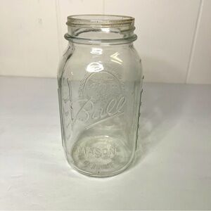 Vintage Ball #62 A Sculptured glass clear QUART Mason jar No Lid